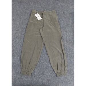 Zara Pants Joggers Womens Medium Green Olive Lyocell‎ Drawstring Baggy Relaxed